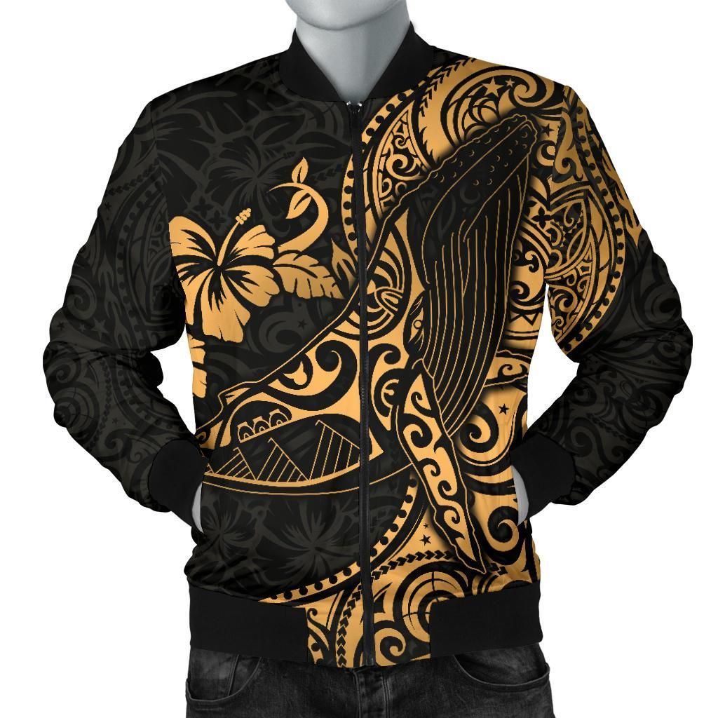 Polynesian Hawaii Men's Bomber Jacket - Polynesian Golden Humpback Whale - BN15 Bomber Jacket Polynesian Hawaii Men's Bomber Jacket - Polynesian Golden Humpback Whale - BN15 Bomber Jacket