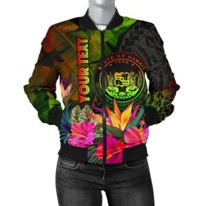 Polynesian Hawaii Polynesian Personalised Women's Bomber Jacket -  Hibiscus and Banana Leaves - BN15 Bomber Jacket