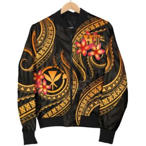 Polynesian Hawaii Women Bomber Jacket - Gold Plumeria - BN11 Bomber Jacket