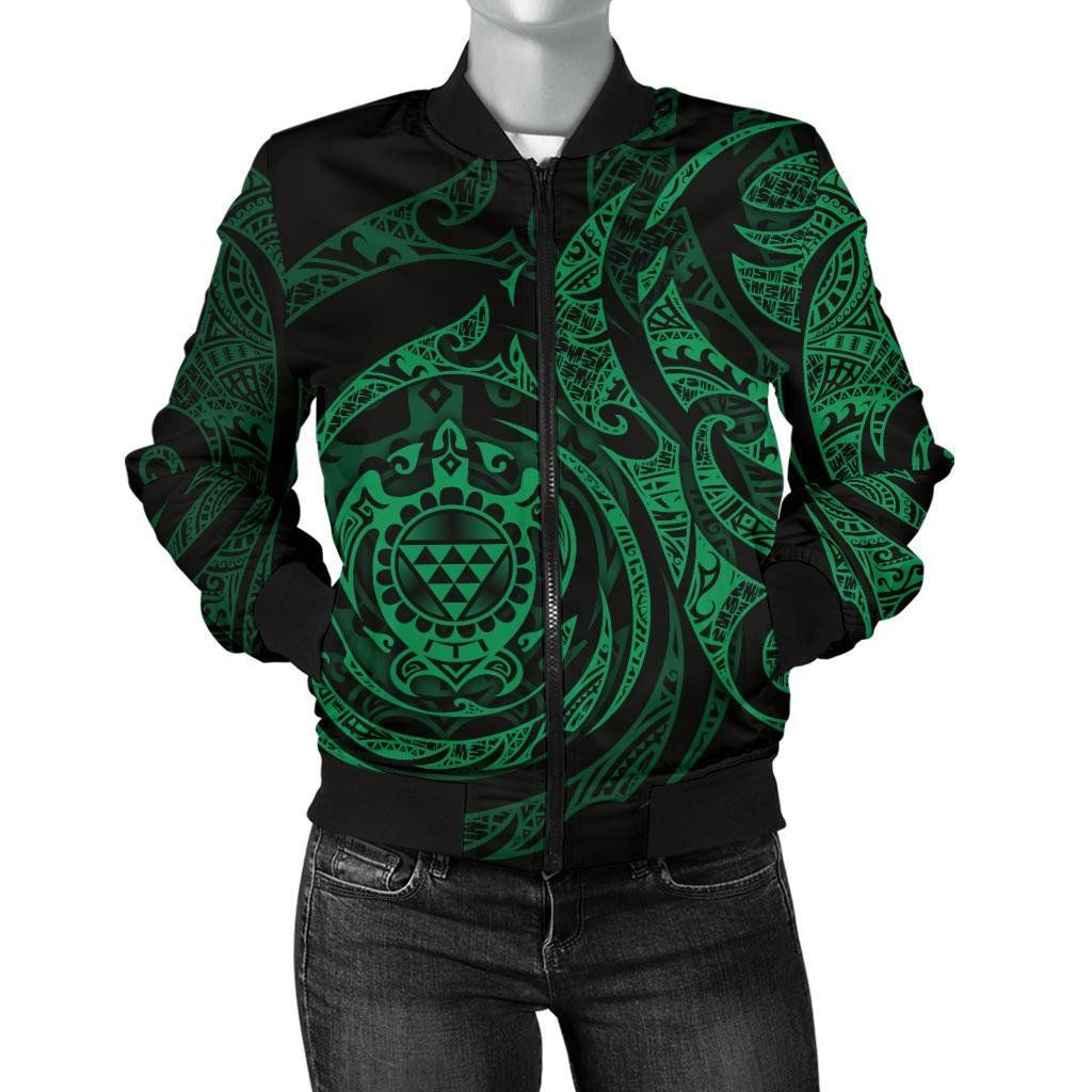 Polynesian-Hawaii-Womens-Bomber-Jacket-Green-Turtle-Tribal-BN12-Bomber-Jacket-1