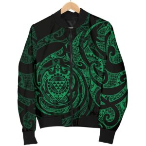 Polynesian Hawaii Women's Bomber Jacket - Green Turtle Tribal - BN12 Bomber Jacket