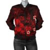 Polynesian Hawaii Women's Bomber Jacket - Humpback Whale with Hibiscus (Red) - BN15 Bomber Jacket