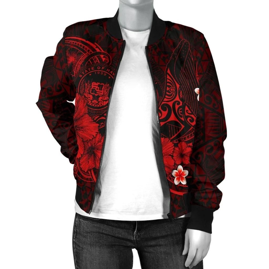Polynesian-Hawaii-Womens-Bomber-Jacket-Humpback-Whale-with-Hibiscus-Red-BN15-Bomber-Jacket-2
