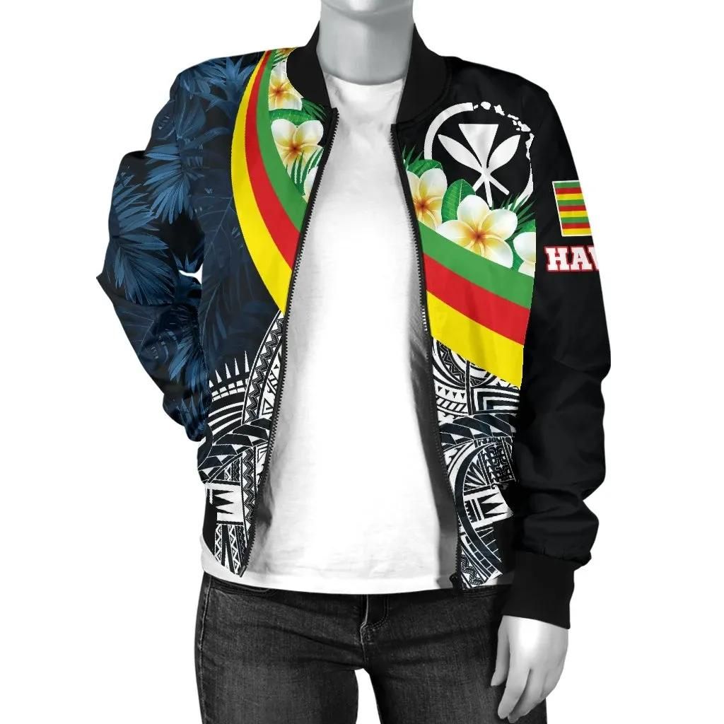 Polynesian-Hawaii-Womens-Bomber-Jacket-Kanaka-Maoli-With-Plumeria-Style-BN18-Bomber-Jacket-2