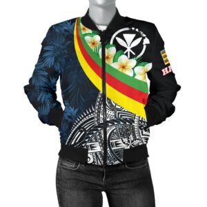 Polynesian Hawaii Women's Bomber Jacket - Kanaka Maoli With Plumeria Style - BN18 Bomber Jacket