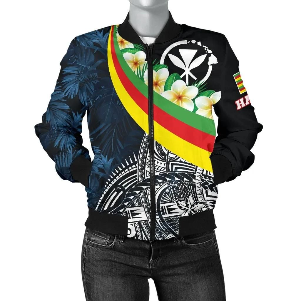 Polynesian Hawaii Women's Bomber Jacket - Kanaka Maoli With Plumeria Style - BN18 Bomber Jacket Polynesian Hawaii Women's Bomber Jacket - Kanaka Maoli With Plumeria Style - BN18 Bomber Jacket