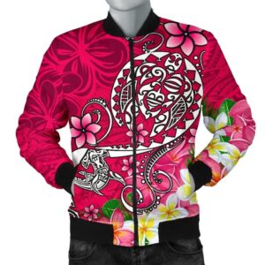 Polynesian Men's Bomber Jacket - Turtle Plumeria Pink Color - BN18 Bomber Jacket