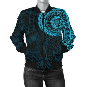 Polynesian Tattoo Style Women's Bomber Jacket Blue A7 Bomber Jacket