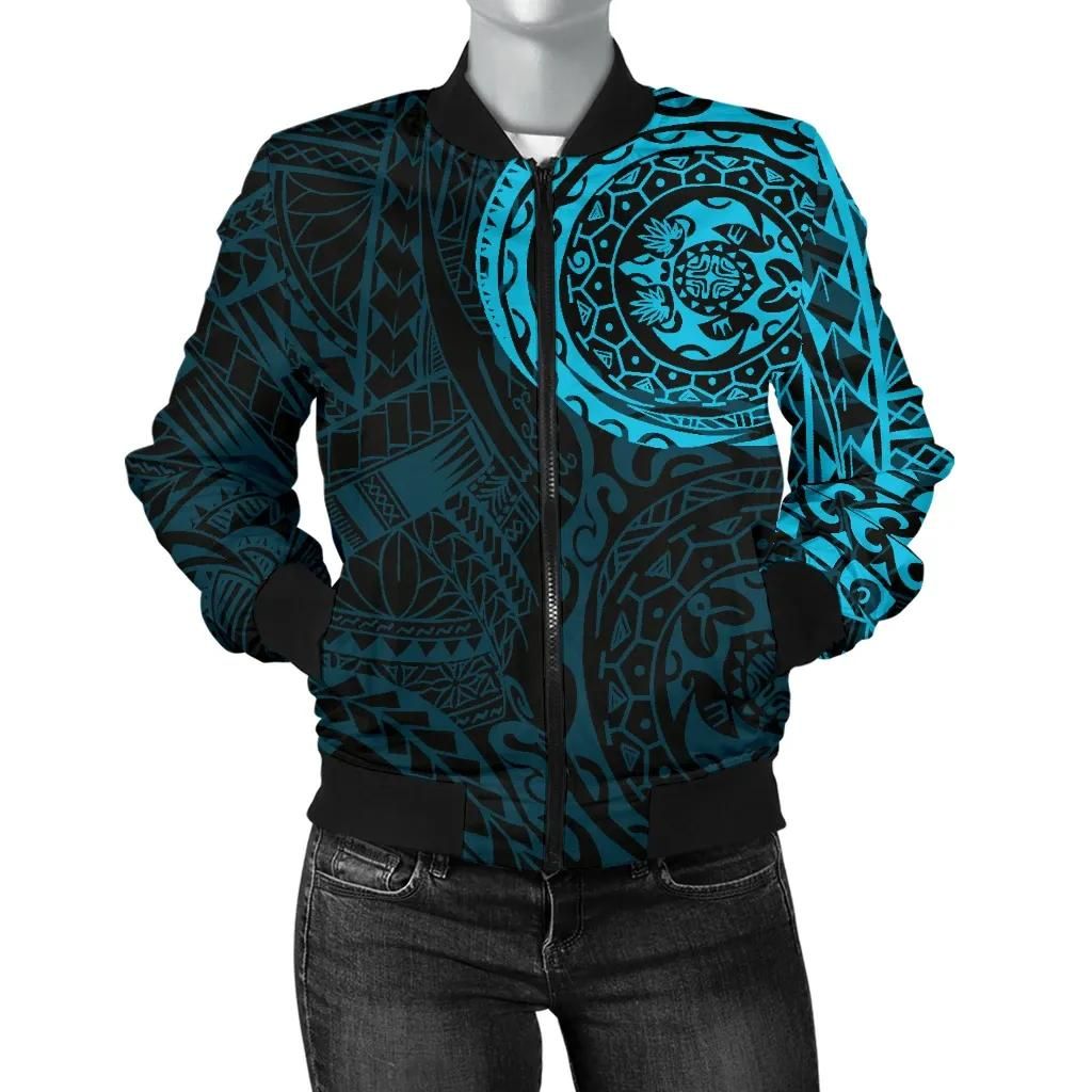 Polynesian Tattoo Style Women's Bomber Jacket Blue A7 Bomber Jacket Polynesian Tattoo Style Women's Bomber Jacket Blue A7 Bomber Jacket