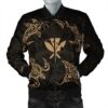 Polynesian Turtle Hammerhead Shark Ray Kanaka Hawaii Bomber Jacket Circle Gold - AH - J5R Bomber Jacket