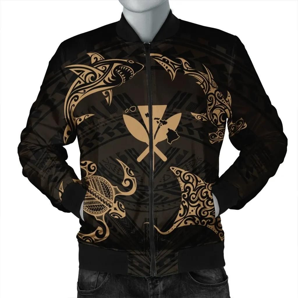 Polynesian Turtle Hammerhead Shark Ray Kanaka Hawaii Bomber Jacket Circle Gold - AH - J5R Bomber Jacket Polynesian Turtle Hammerhead Shark Ray Kanaka Hawaii Bomber Jacket Circle Gold - AH - J5R Bomber Jacket