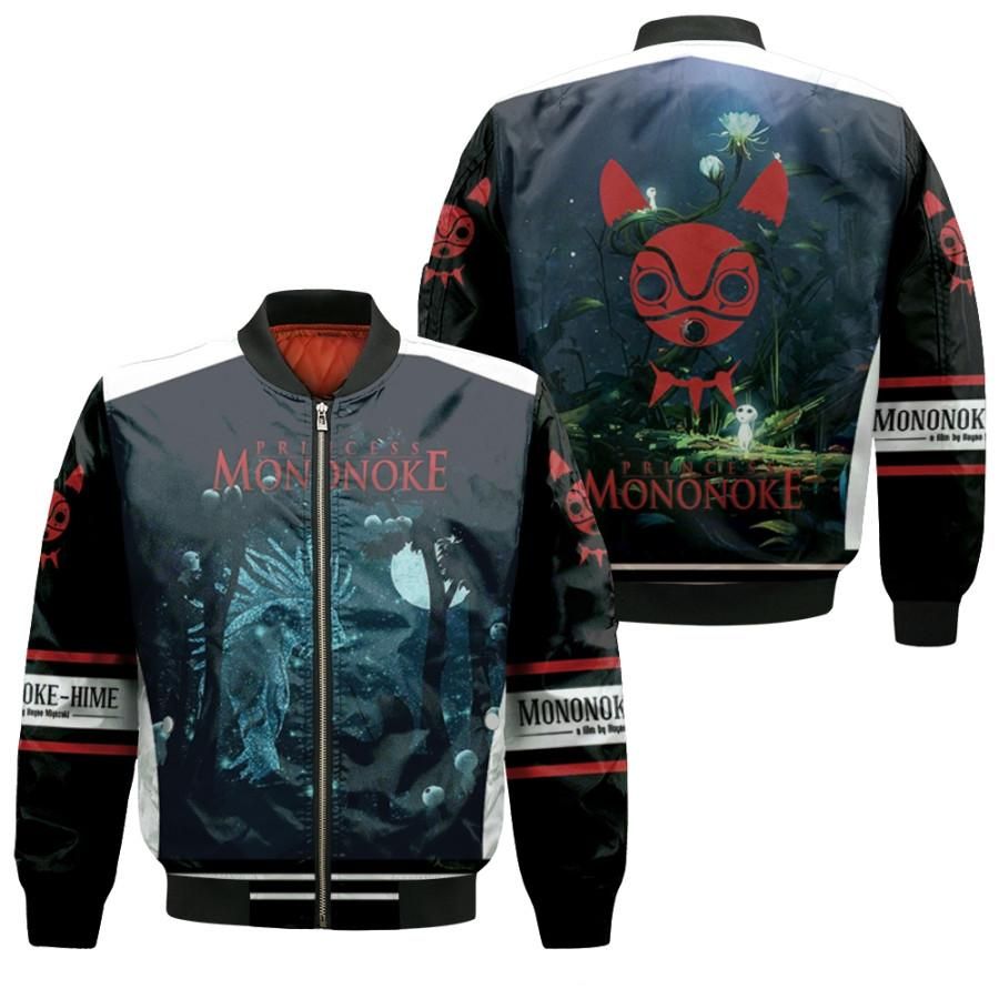 Princess Mononoke San And The Shinigami God At Night Gift for Mononoke hime Fans Bomber Jacket Princess Mononoke San And The Shinigami God At Night Gift for Mononoke hime Fans Bomber Jacket