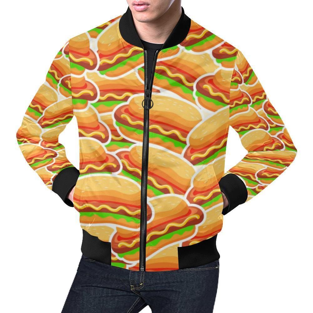 Print Pattern Hot Dog Mens Bomber Jacket Print Pattern Hot Dog Mens Bomber Jacket