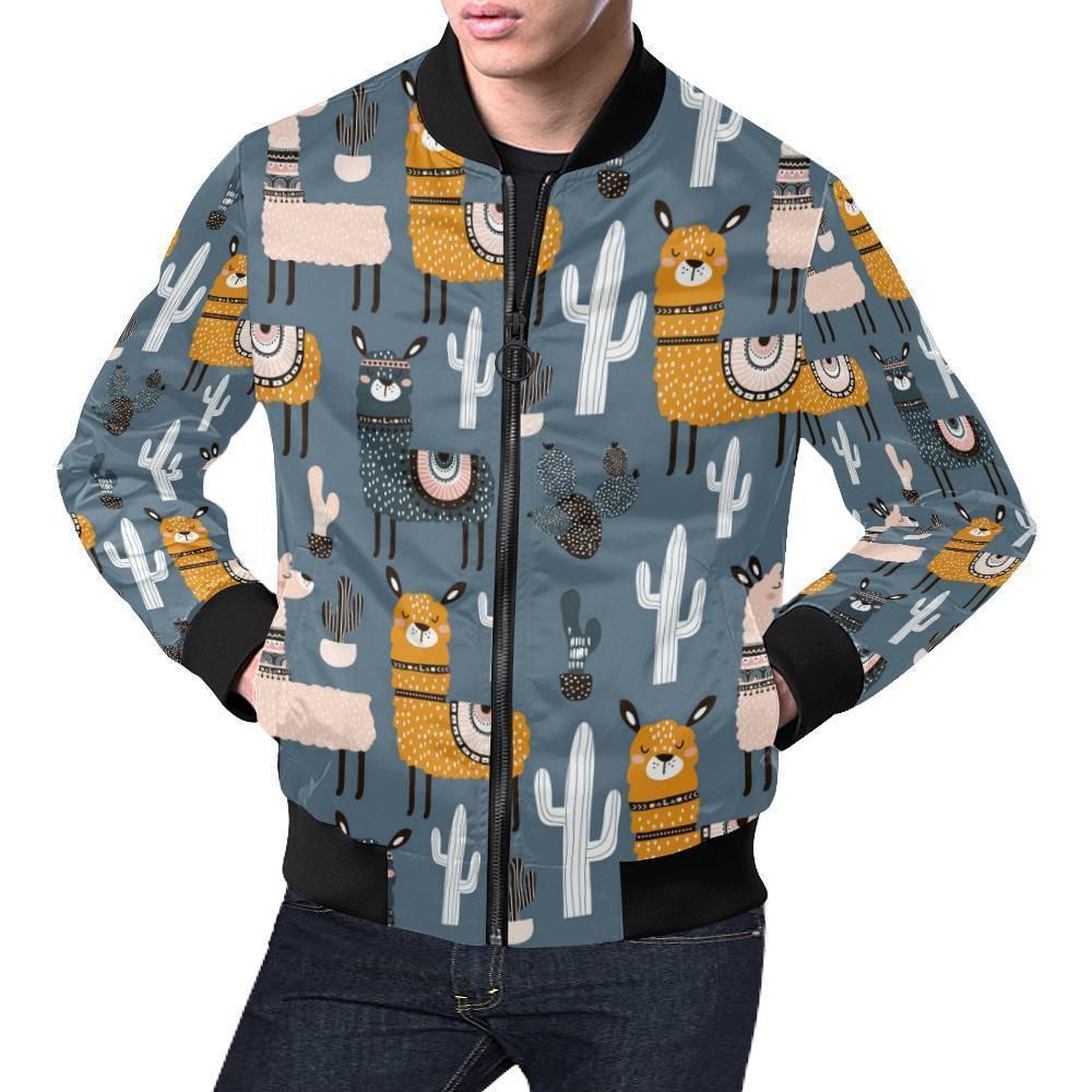 Print Pattern Llama Cactus Mens Bomber Jacket Print Pattern Llama Cactus Mens Bomber Jacket