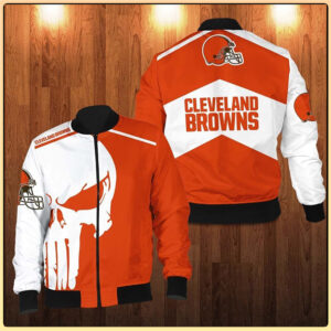 Punisher Skull Cleveland Browns 3D Bomber Jacket