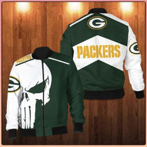 Punisher Skull Green Bay Packers 3D Bomber Jacket
