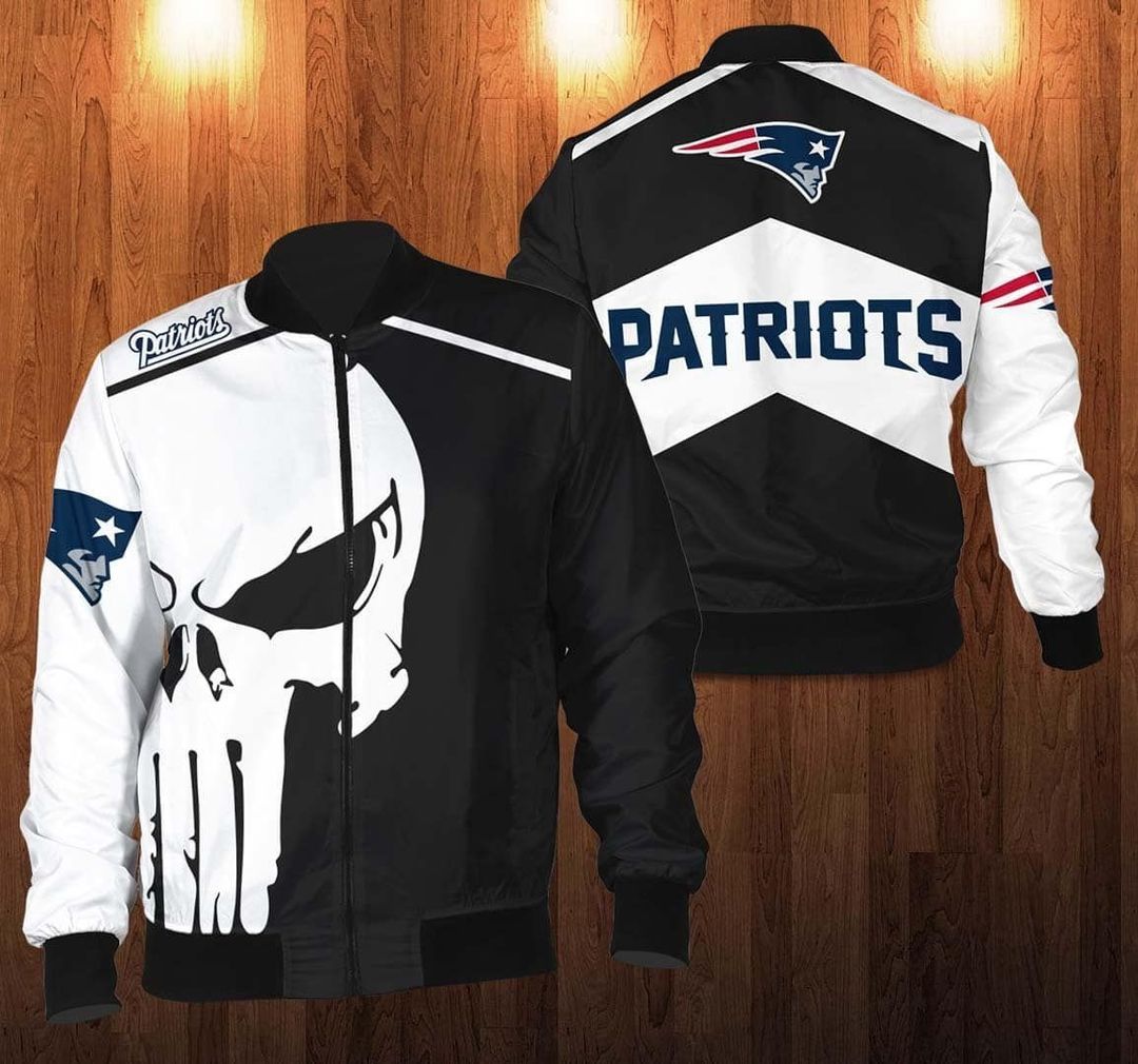 Punisher Skull New England Patriots 3D Bomber Jacket Punisher Skull New England Patriots 3D Bomber Jacket
