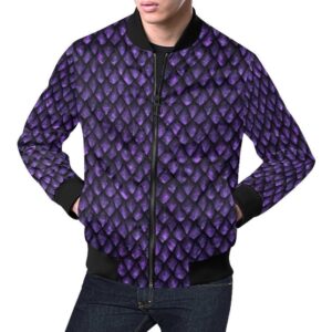 Purple Egg Skin Dragon Pattern Print Mens Bomber Jacket