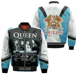 Queen 50th Anniversary 1970 2020 Legend Rock Band Signatures 3D Designed Allover Gift For Queen Fans Bomber Jacket