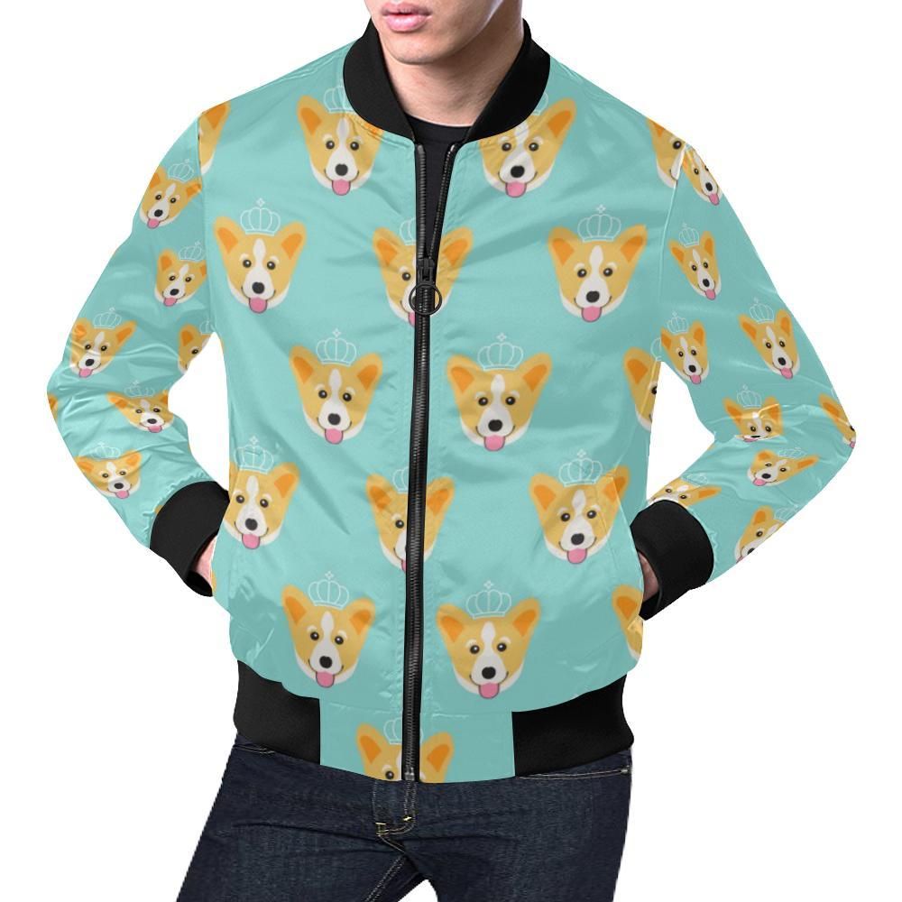 Queen King Corgi Pattern Print Mens Bomber Jacket Queen King Corgi Pattern Print Mens Bomber Jacket