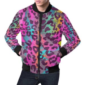 Rainbow Cheetah Leopard Pattern Print Mens Bomber Jacket