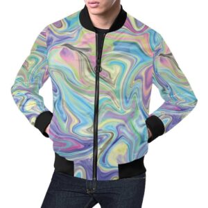 Rainbow Marble Pattern Print Mens Bomber Jacket