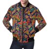 Red Flower Paisley Pattern Print Mens Bomber Jacket