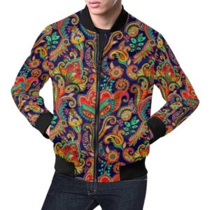 Red Flower Paisley Pattern Print Mens Bomber Jacket