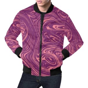 Red Marble Pattern Print Mens Bomber Jacket
