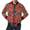 Red Paisley Pattern Print Mens Bomber Jacket