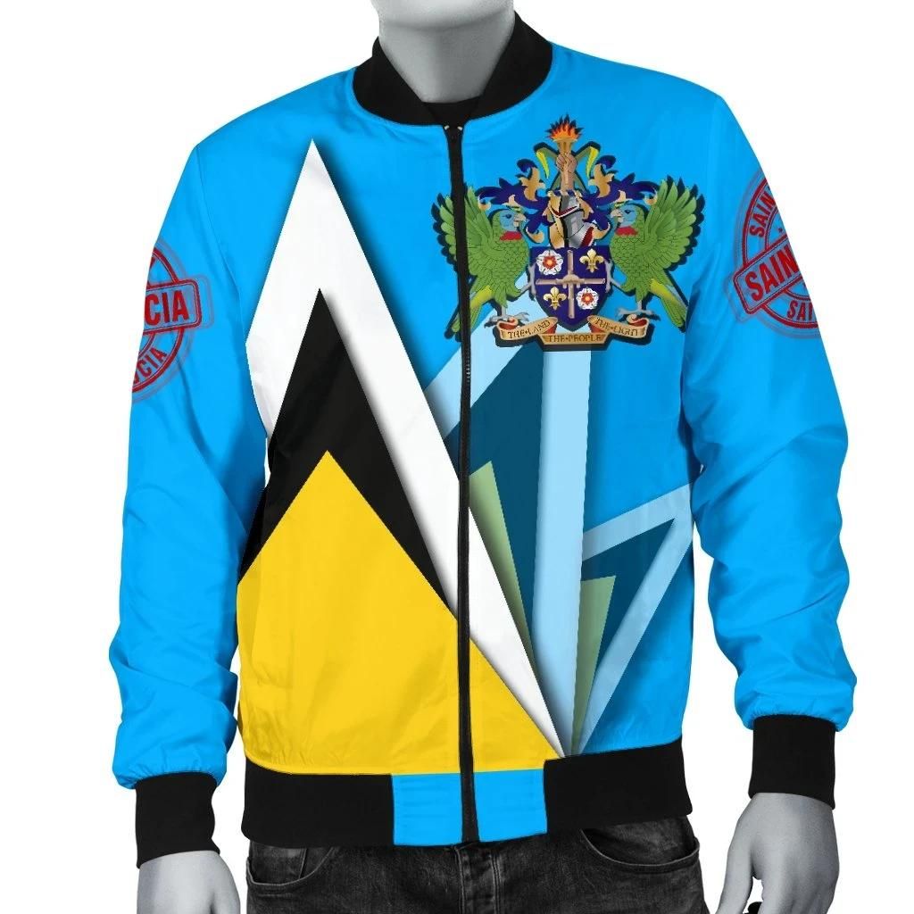 Saint-Lucia-Mens-Bomber-Jacket-Flag-With-Coat-Of-Arms-BN25-Bomber-Jacket-1