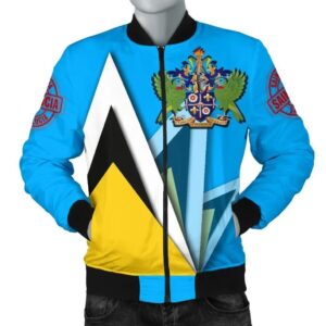 Saint Lucia Men's Bomber Jacket - Flag With Coat Of Arms - BN25 Bomber Jacket