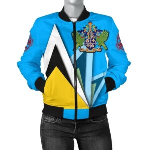Saint Lucia Women's Bomber Jacket - Flag With Coat Of Arms - BN25 Bomber Jacket