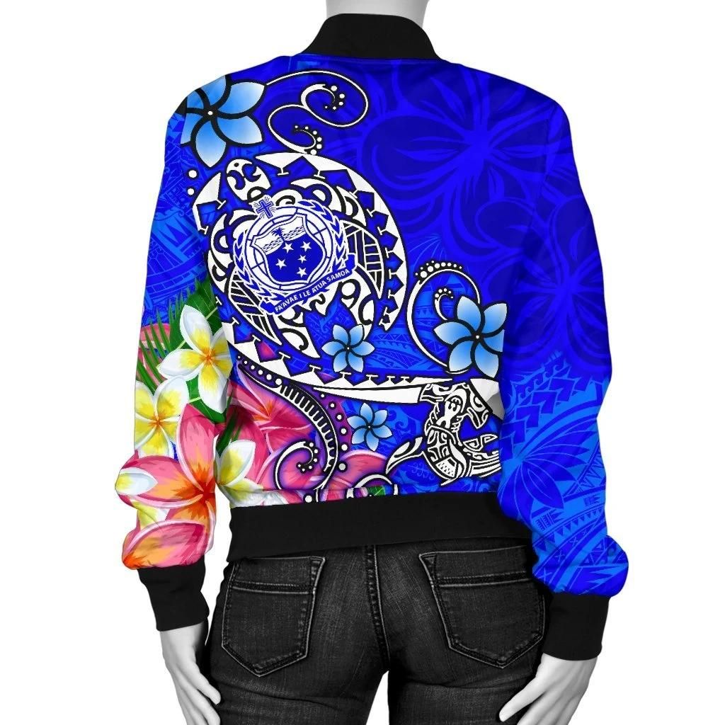 Samoa-Custom-Personalised-Womens-Bomber-Jacket-Turtle-Plumeria-Blue-BN18-Bomber-Jacket-1