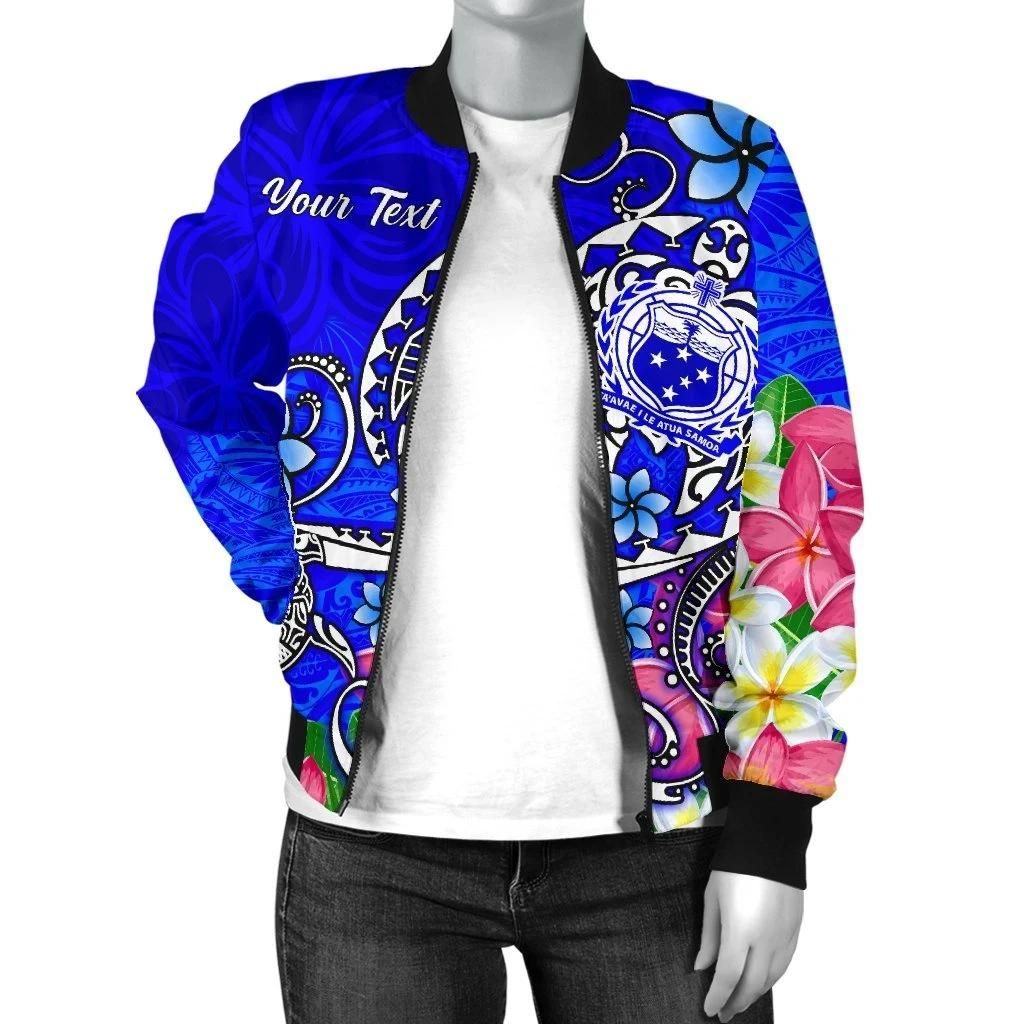 Samoa-Custom-Personalised-Womens-Bomber-Jacket-Turtle-Plumeria-Blue-BN18-Bomber-Jacket-2