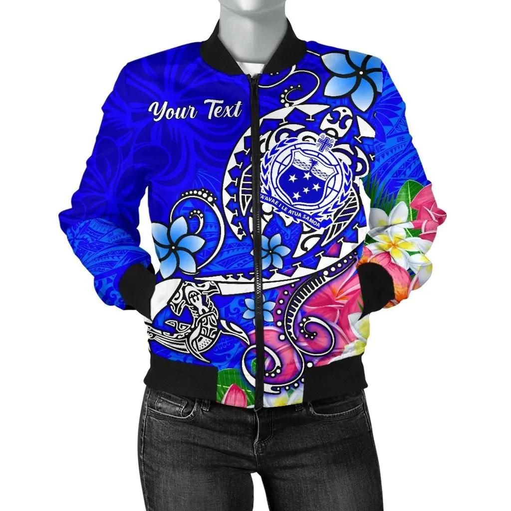 Samoa Custom Personalised Women's Bomber Jacket - Turtle Plumeria (Blue) - BN18 Bomber Jacket Samoa Custom Personalised Women's Bomber Jacket - Turtle Plumeria (Blue) - BN18 Bomber Jacket