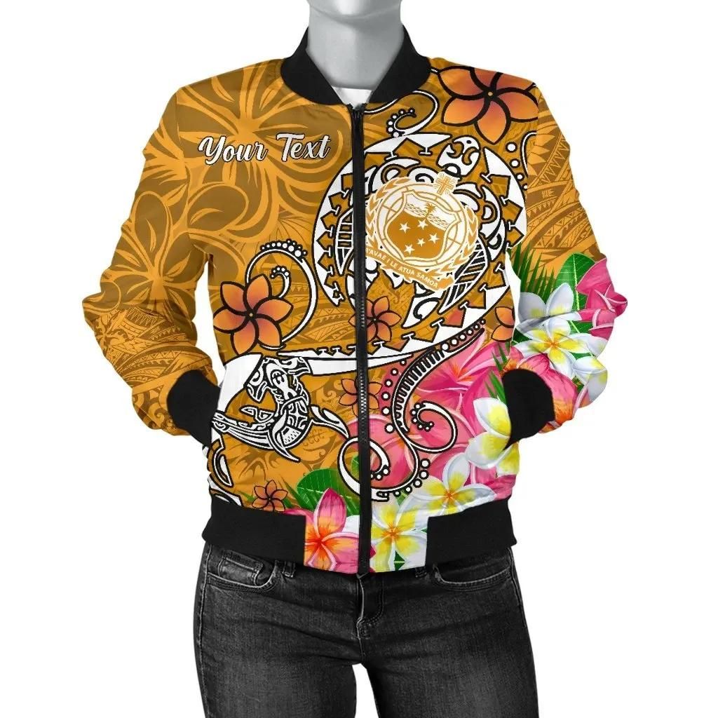Samoa Custom Personalised Women's Bomber Jacket - Turtle Plumeria (Gold) - BN18 Bomber Jacket Samoa Custom Personalised Women's Bomber Jacket - Turtle Plumeria (Gold) - BN18 Bomber Jacket