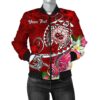 Samoa Custom Personalised Women's Bomber Jacket - Turtle Plumeria (Red) - BN18