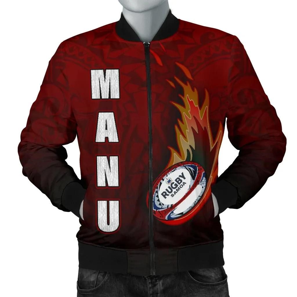 Samoa Men's Bomber Jacket - Manu Rugby Fire - BN09 Bomber Jacket Samoa Men's Bomber Jacket - Manu Rugby Fire - BN09 Bomber Jacket