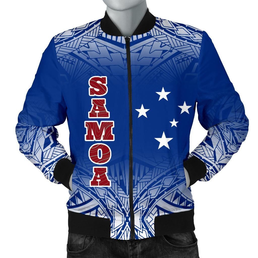 Samoa Men's Bomber Jacket - Polynesian Fog Blue - BN09 Bomber Jacket Samoa Men's Bomber Jacket - Polynesian Fog Blue - BN09 Bomber Jacket