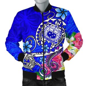 Samoa Men's Bomber Jacket - Turtle Plumeria (Blue) - BN18 Bomber Jacket