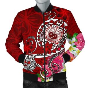 Samoa Men's Bomber Jacket - Turtle Plumeria (Red) - BN18 Bomber Jacket