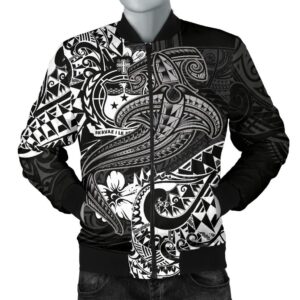Samoa Men's Bomber Jacket - White Shark Polynesian Tattoo - BN18 Bomber Jacket