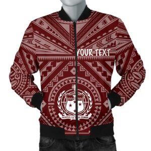 Samoa Personalised Men's Bomber Jacket  - Samoa Seal In Polynesian Tattoo Style (Red) - BN25 Bomber Jacket