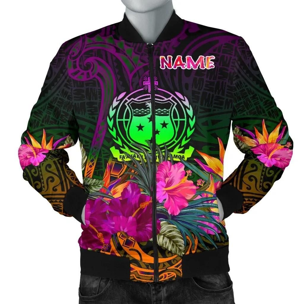 Samoa Personalised Men's Bomber Jacket - Summer Hibiscus - BN15 Bomber Jacket Samoa Personalised Men's Bomber Jacket - Summer Hibiscus - BN15 Bomber Jacket