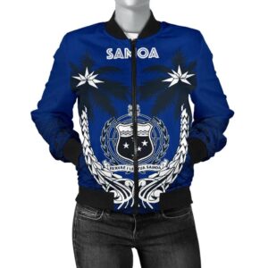 Samoa Polynesian Coconut Women's Bomber Jacket (Blue) A02 Bomber Jacket
