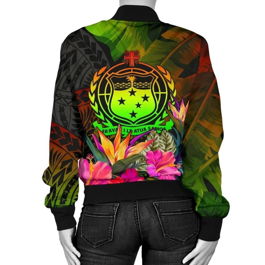 Samoa-Polynesian-Womens-Bomber-Jacket-Hibiscus-and-Banana-Leaves-BN15-Bomber-Jacket-1