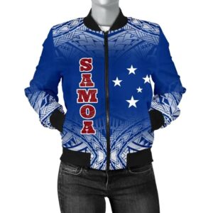 Samoa Women's Bomber Jacket - Polynesian Fog Blue - BN09 Bomber Jacket