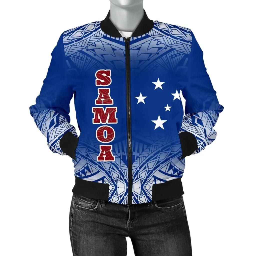 Samoa Women's Bomber Jacket - Polynesian Fog Blue - BN09 Bomber Jacket Samoa Women's Bomber Jacket - Polynesian Fog Blue - BN09 Bomber Jacket