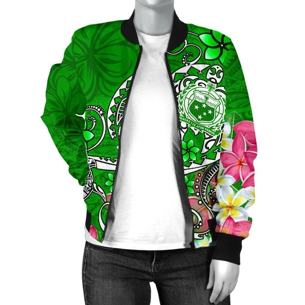 Samoa-Womens-Bomber-Jacket-Turtle-Plumeria-Green-BN18-2